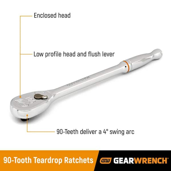 GEARWRENCH 3/8 in. Drive 6-Point SAE/Metric 90-Tooth Ratchet and