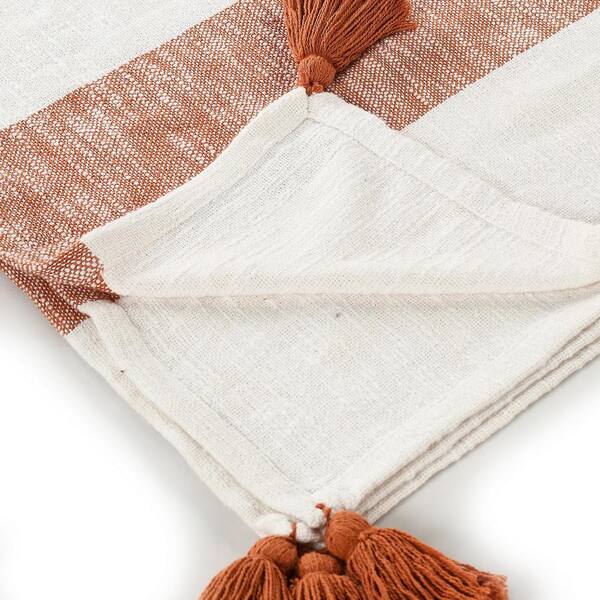 Natural Handwoven Moroccan Cotton Throw Blanket with Chocolate