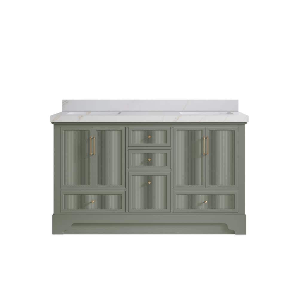 Alys 60 in. W x 22 in. D x 36 in. H Double Sink Bath Vanity in Evergreen with 2 in. Calacatta Sienna Top price history on PriceWatchPro