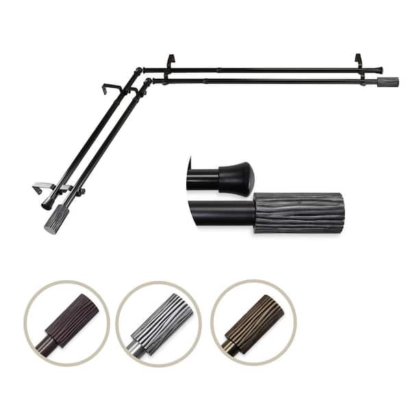 Rod Desyne 13/16" Dia Adjustable 28" to 48" Double Corner Window Curtain Rod in Black with Cedar Finials