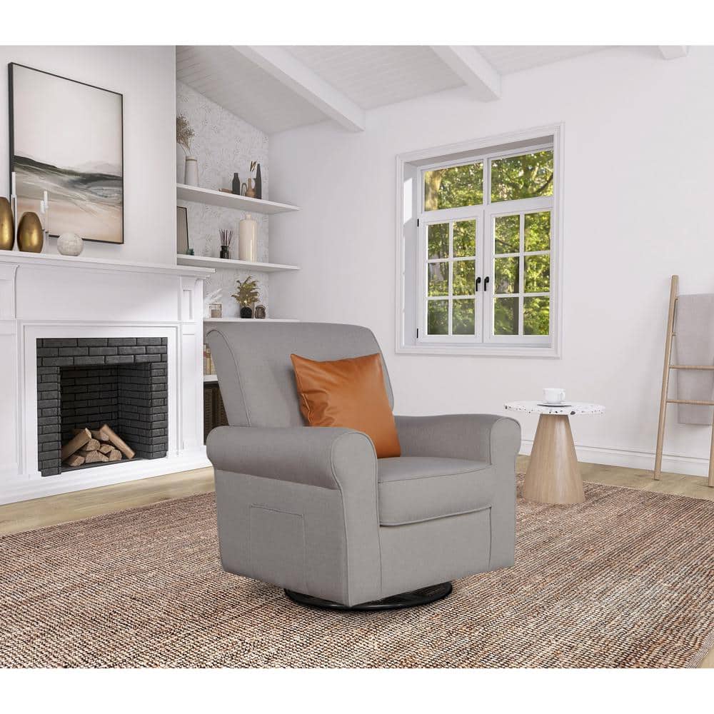 Fossil Gray Polyester Swivel Glider Accent Chair
