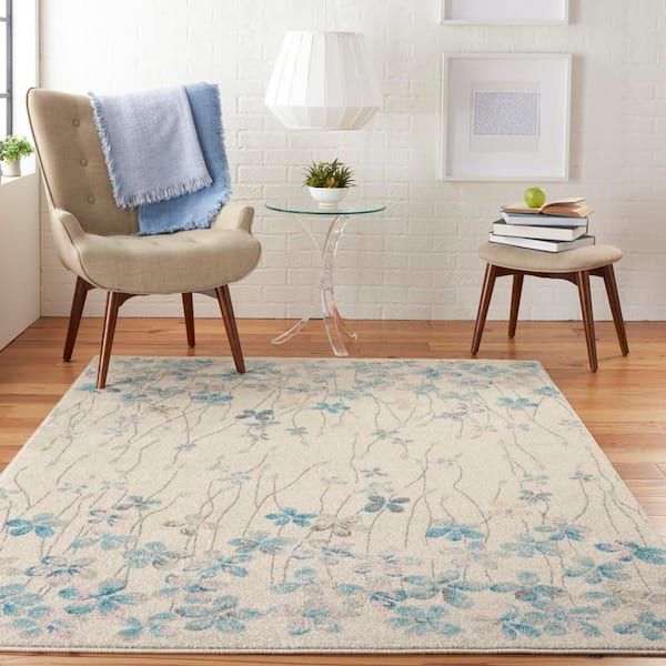 Tranquil Ivory 6 ft. x 9 ft. Floral Modern Area Rug