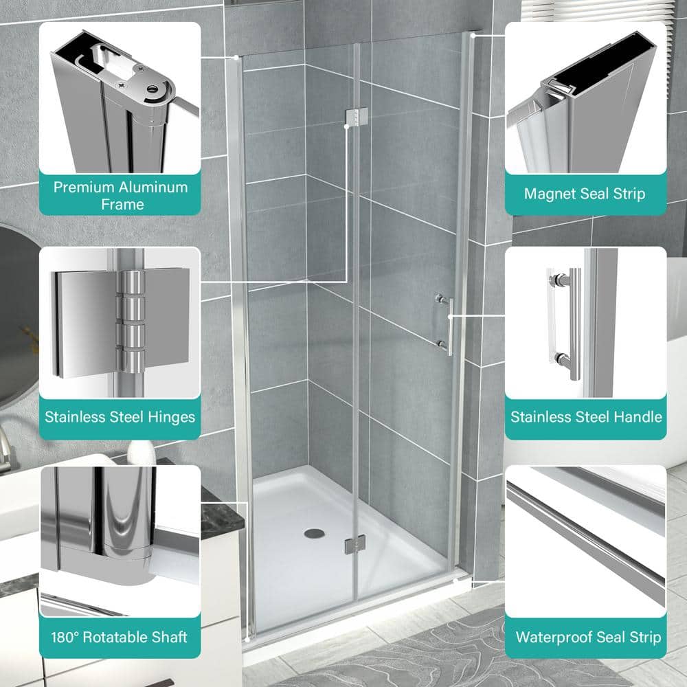 30" x 72" Chrome Semi-Frameless Bi-Fold Shower Door with Clear Glass
