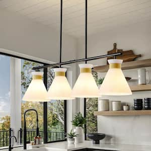 60-Watt 4-Light Black and Gold Pendant Light with Frosted Glass Shaded Ceiling Hanging Light Fixture for Kitchen Island