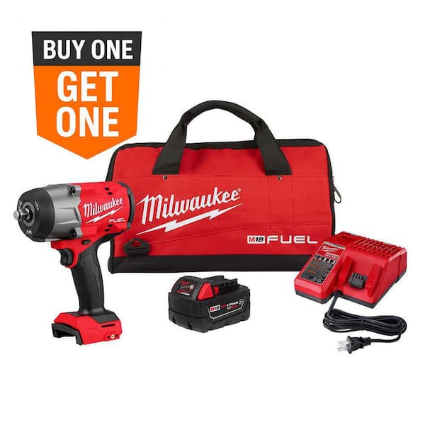 M18 FUEL 18V Lithium-Ion Brushless Cordless 1/2 in. Impact Wrench w/Friction Ring Kit w/One 5.0 Ah Battery and Bag