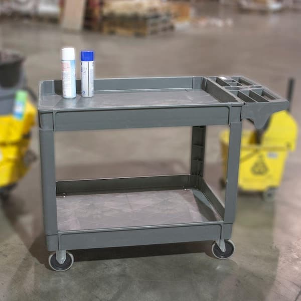 PRO-SERIES Extra-Large 2-Shelf Heavy Duty 4-Wheeled Utility Service Cart in Gray with 550 lb. Capacity