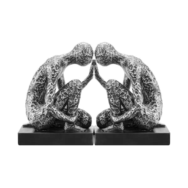 DANYA B Kneeling Figure Sculptures Polyresin Silver and Black