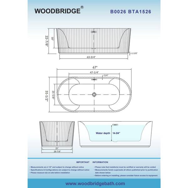 Gee 67 in. x 31.5 in. Acrylic Flat Bottom Soaking Bathtub with Center Drain and Overflow in White with Matte Black