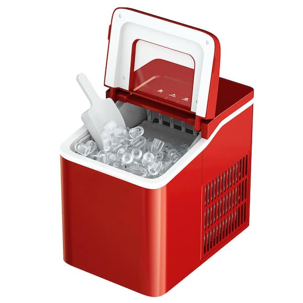 WELLFOR 26 lb. Portable Ice Maker in Red with Ice Scoop and Detachable Basket
