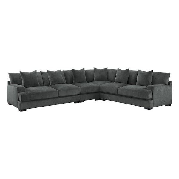 EVERGLADE HOME Fergus 145 in. W Chenille Upholstery 4-Piece Modular Sectional Sofa in Dark Gray