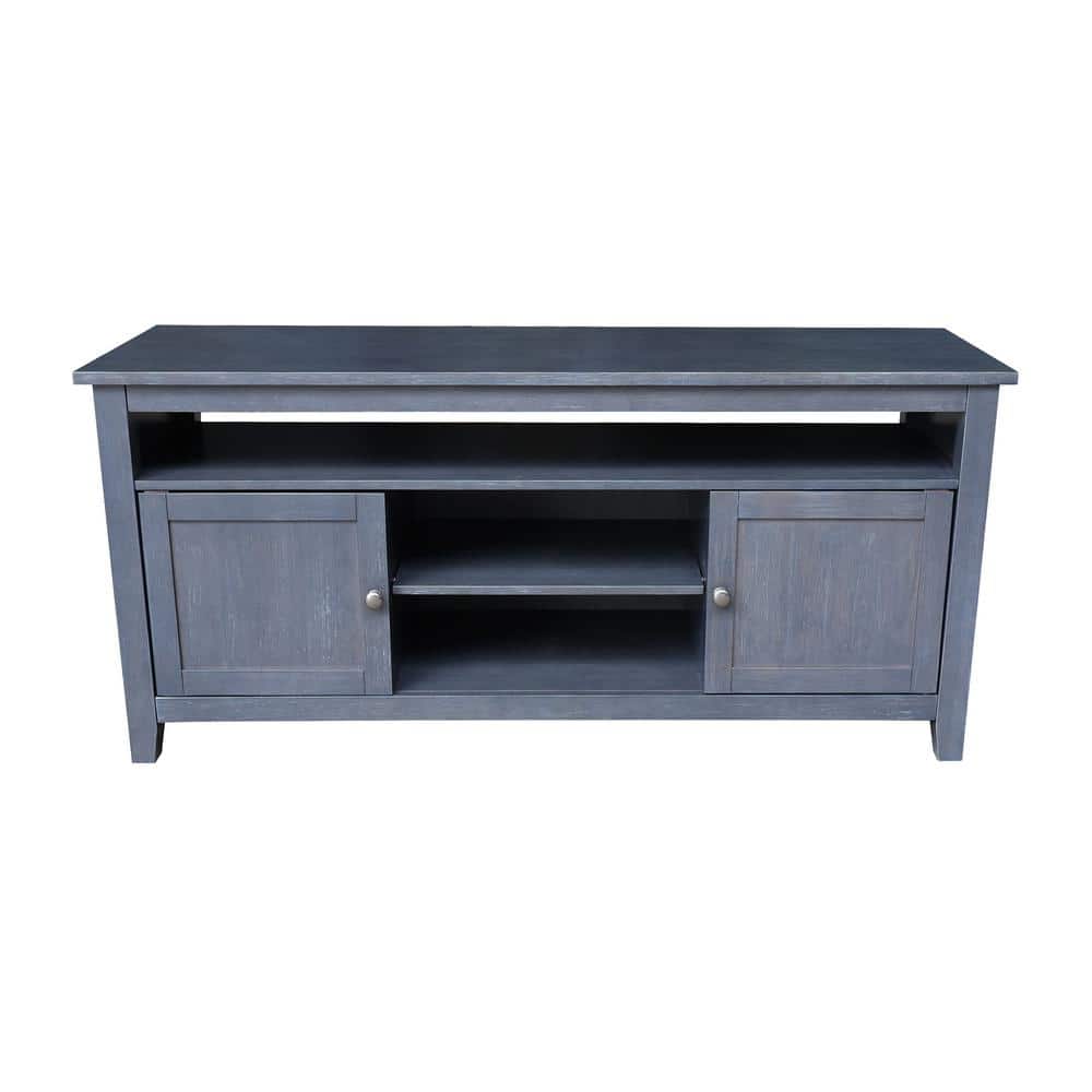 Elegant Heather Gray Solid Wood TV Stand with Cabinet and Open Shelves