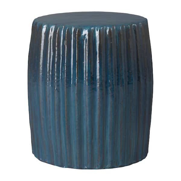 18 in. H Glossy Glaze Turquoise Round Ceramic Garden Stool
