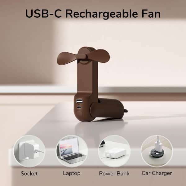 JISULIFE 5 in. Personal Fan in Brown with 2000mAh Battery