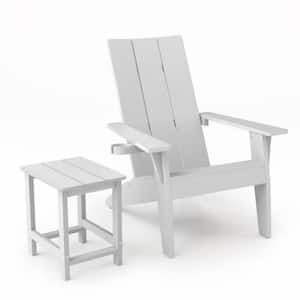 Oversize Modern White Plastic Outdoor Patio Adirondack Chair with Square Side Table