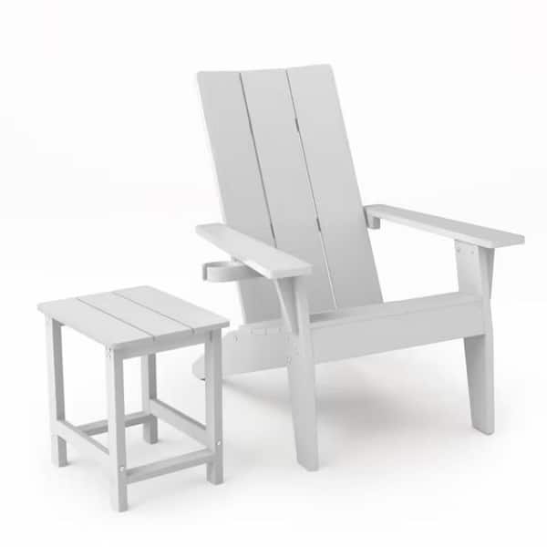 Mximu Oversize Modern White Plastic Outdoor Patio Adirondack Chair with Square Side Table