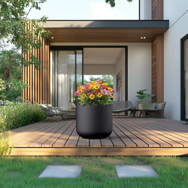 Sapcrete 17.5 in. Large Charcoal Black (Enhanced Interior) Concrete Round Planter / Pot with Drainage Holes