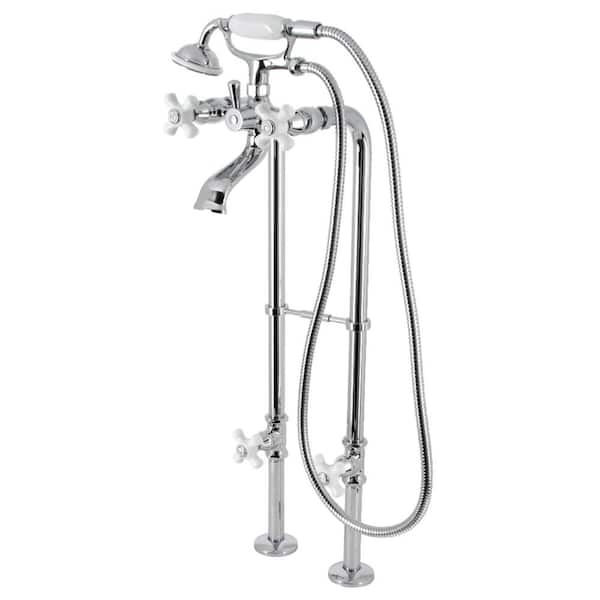 Kingston Brass Kingston 3-Handle Freestanding Tub Faucet with Supply Line and Stop Valve in Polished Chrome