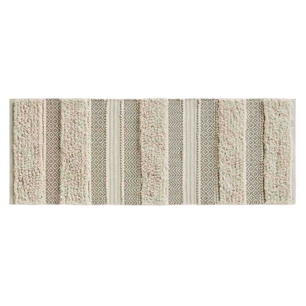Asher Natural Hand-Woven Textured Striped Bath Rug