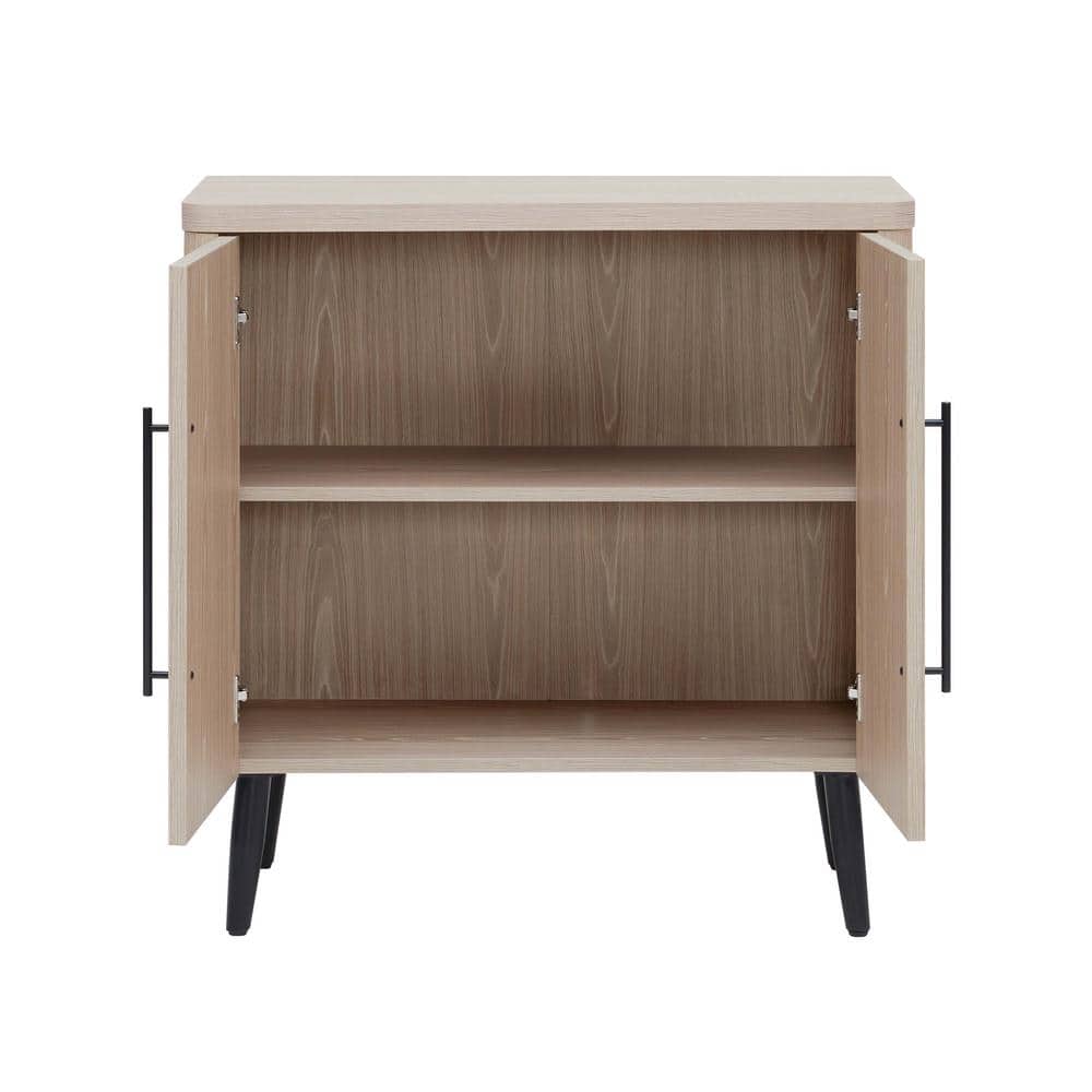 Whitewashed Oak Mid-Century Modern Office Cabinet with Adjustable Shelving