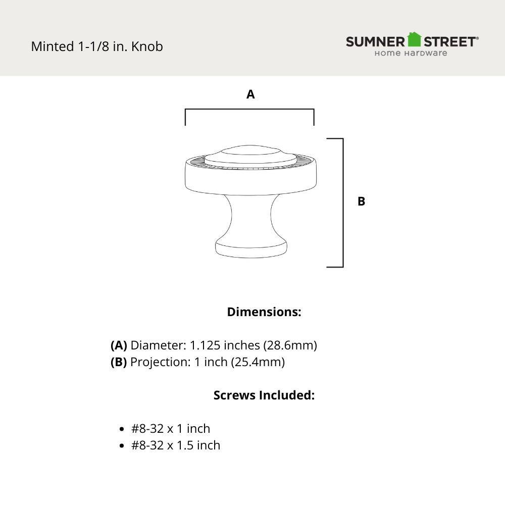 Minted Satin Brass Round Knob with Mounting Hardware