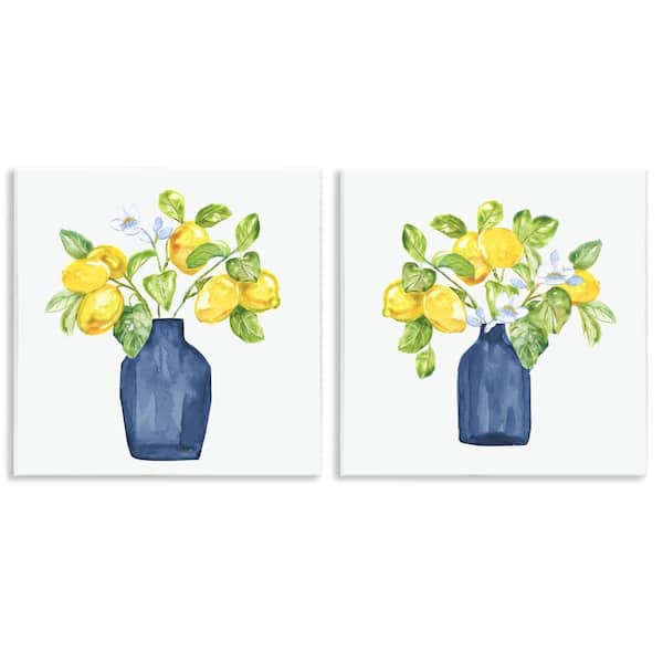 Lemon Branches in Vases by Nan 2 Pieces Unframed Food Graphic Art Print 12 in. x 12 in.