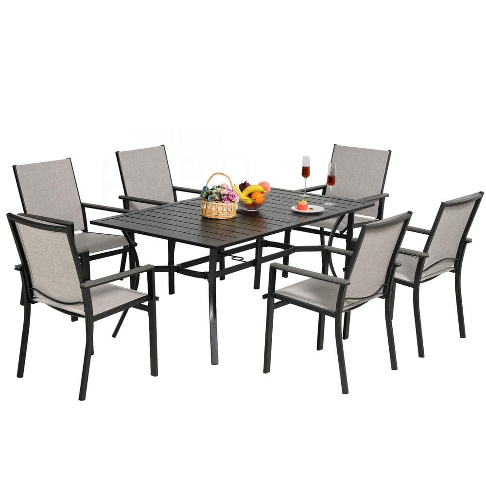 MEOOEM 7piece Outdoor Dining Set, 6 Patio Chairs and Metal Rectangle