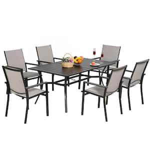 7-piece Outdoor Dining Set, 6 Patio Chairs and Metal Rectangle Dining Table with 1.57 inches Umbrella Hol