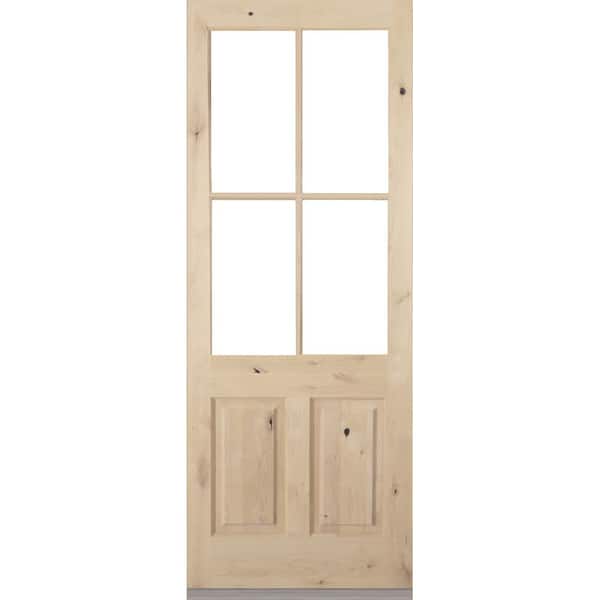 Rustic Knotty Alder 4 Lite Clear Glass, Wooden Door With Glass Panel