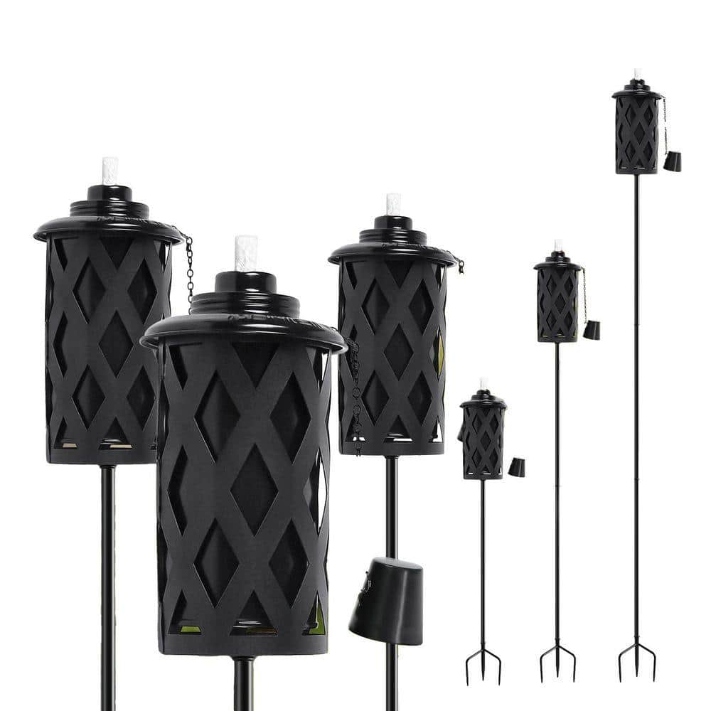 Justincity 59 Inch Black Metal Outdoor Garden Torch Set 6 Pack