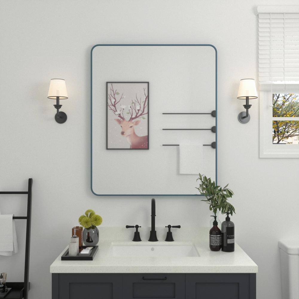 30 in. W x 36 in. H Rectangular Framed Wall Bathroom Vanity Mirror in Navy Blue price history on PriceWatchPro
