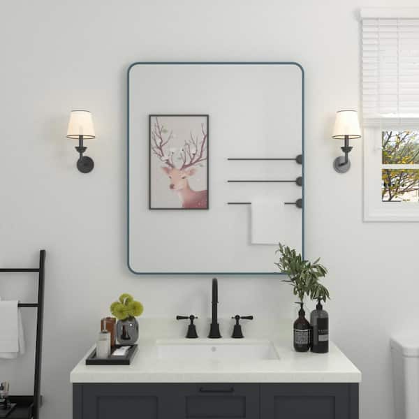 30 in. W x 36 in. H Rectangular Framed Wall Bathroom Vanity Mirror in Navy Blue 30 in. W x 36 in. H Rectangular Framed Wall Bathroom Vanity Mirror in Navy Blue