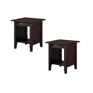 Nantucket 20 in. Wide Black Espresso Square Solid Hardwood End Table with USB Electronic Device Charger Set of 2