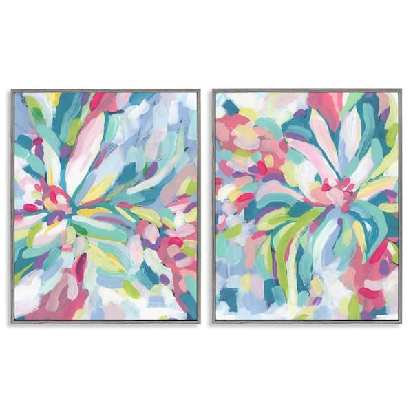 Stupell Industries Pastel Whimsy Flower Pattern by June Erica Vess 2 Pieces Gray Framed Abstract Giclee Art Print 30 in. x 24 in.