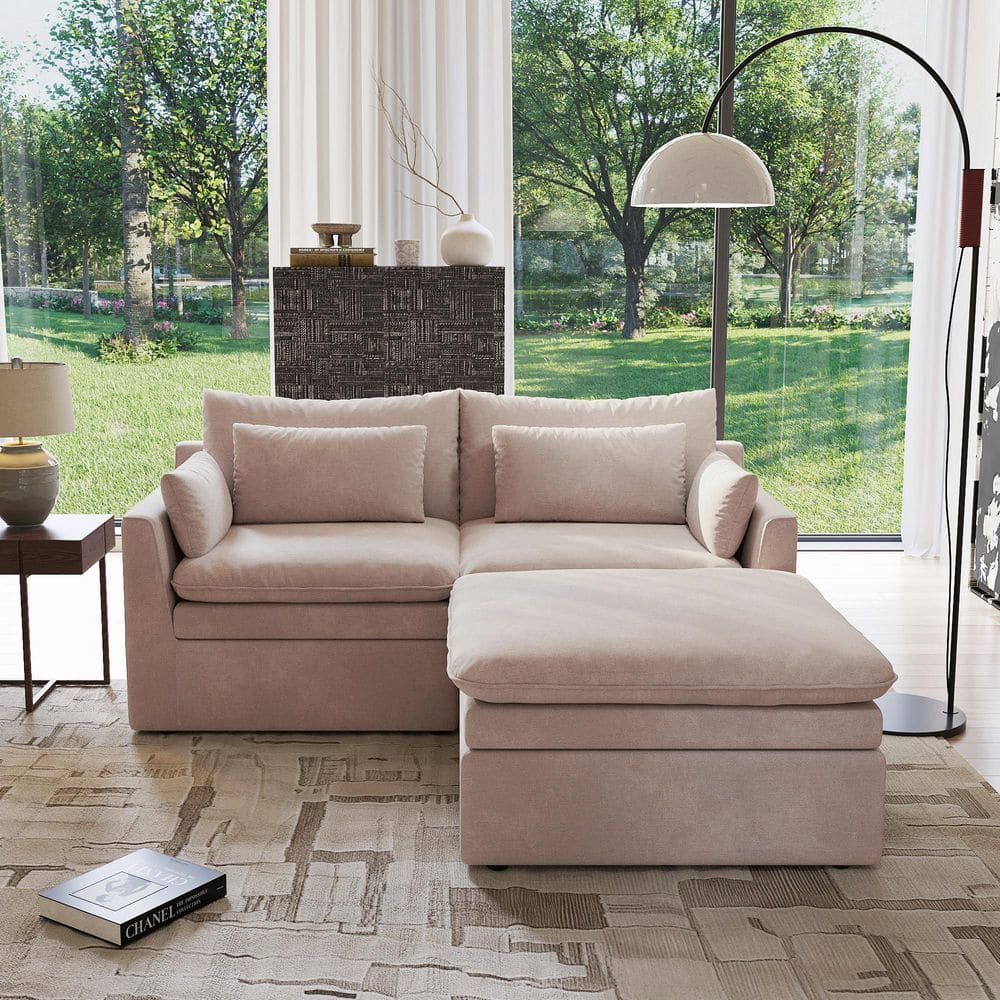 78 in. Track Arm 2-Piece Machine Washable Polyester Velvet Modular Sectional Sofa with Ottoman in Khaki for Apartment price history on PriceWatchPro