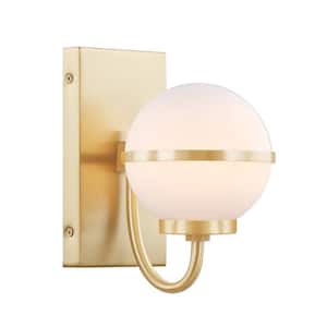 5-3/8 in. 1-Light Warm Brass Vanity Light with White Glass Shade