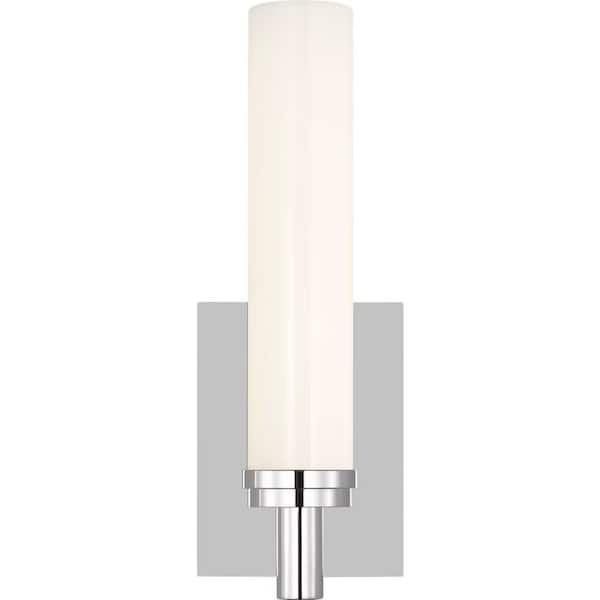 Coles 4.5 in. W x 12.6 in. H Chrome Modern LED Dimmable Bathroom Wall Sconce with White Acrylic Shade