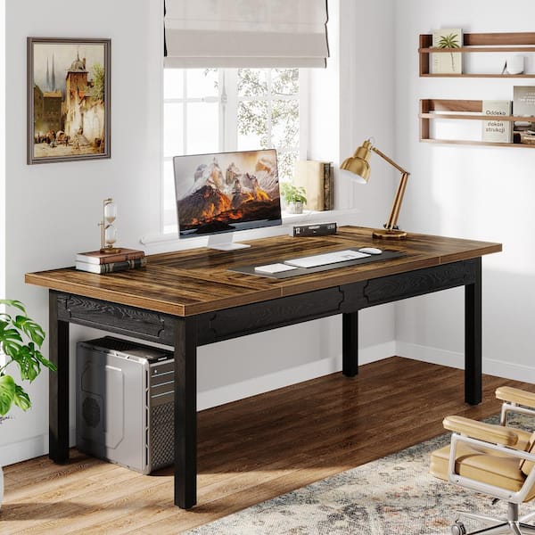 BYBLIGHT Moronia 62.9 in. Rectangular Brown Engineered Wood Computer Desk
