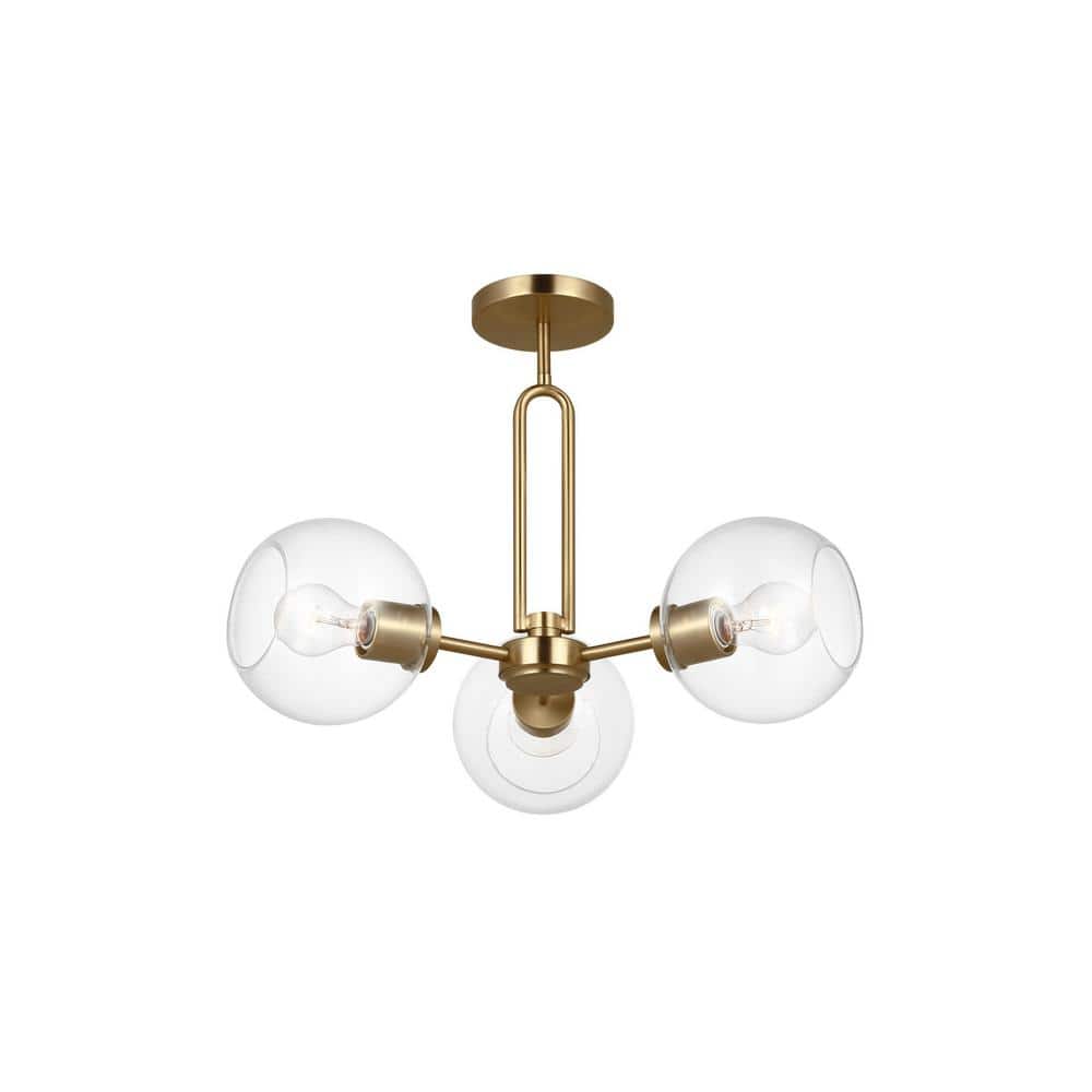Satin Brass 3-Light Glass Sputnik Chandelier