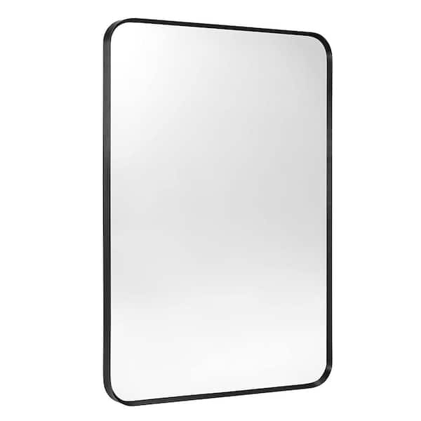Unbranded 24 in. W x 32 in. H Rounded Rectangular Aluminum Alloy Framed Wall-Mounted Bathroom Vanity Mirror Wall Mirror in Black