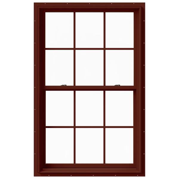 JELD-WEN 37.375 in. x 60 in. W-2500 Series Red Painted Clad Wood Double Hung Window w/ Natural Interior and Screen