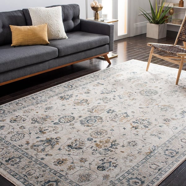 Dream 7 ft. x 7 ft. Ivory/Light Beige Distressed Border Square Area Rug