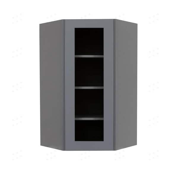 LIFEART CABINETRY Lancaster Gray Plywood Shaker Stock Assembled Wall Diagonal Glass Door Kitchen Cabinet 24 in. W x 42 in. H x 12 in. D