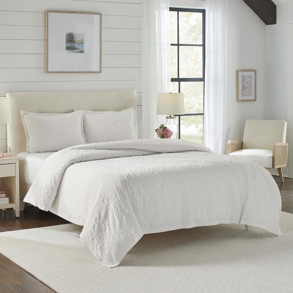 Laura Ashley Rowland 2-Piece White Cotton Blend Twin Duvet Cover Set ...