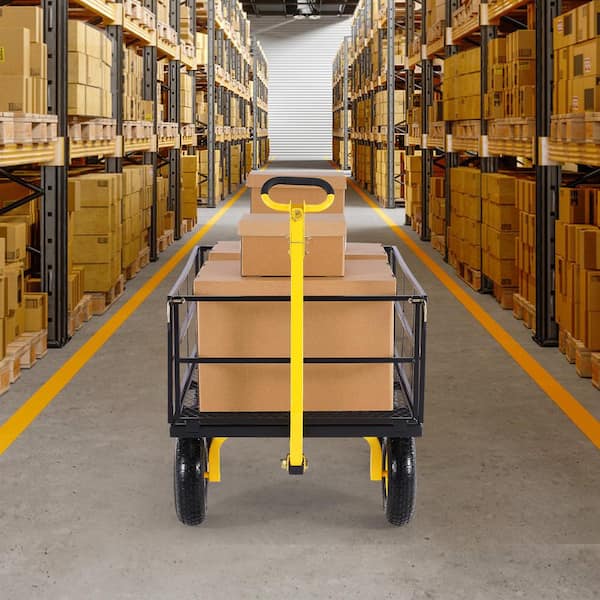 1,400 Lbs. 13.48 cu. ft. Steel Garden Cart, Heavy Duty Pullable Garden Wagon Yard Cart 2 in 1 Yard Trailer 2025 Update