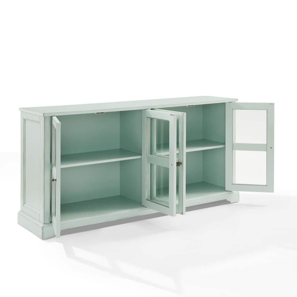 Holbrook Distressed Seafoam Blue Glass Door Sideboard Cabinet