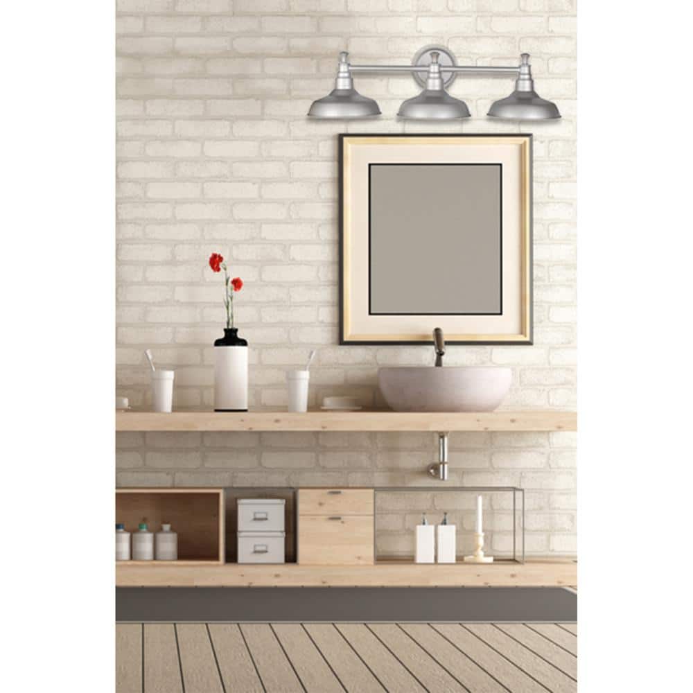 Antique White Steel Industrial 3-Light Bathroom Vanity Fixture