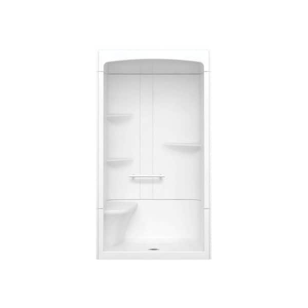 Camelia 48 in. x 34 in. x 88 in. Alcove Shower Stall with Center Drain Base and Left-Hand Seat in White