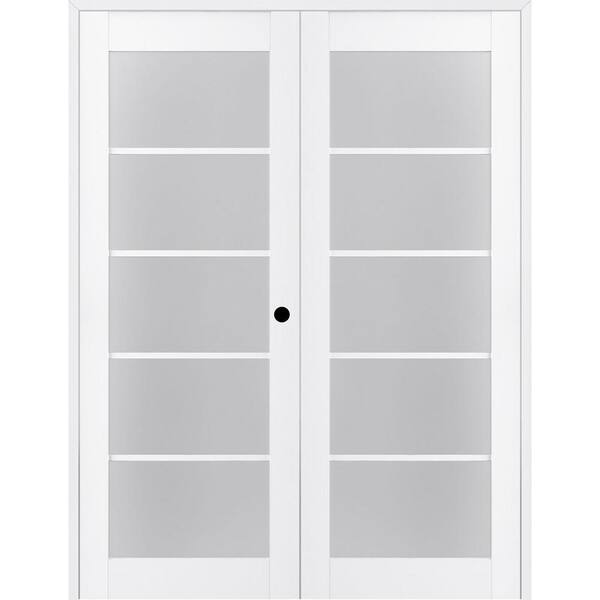 Belldinni Paola 60"x 84" Left Hand Active 5-Lite Frosted Glass Bianco Noble Finished Wood Composite Double Prehung French Door