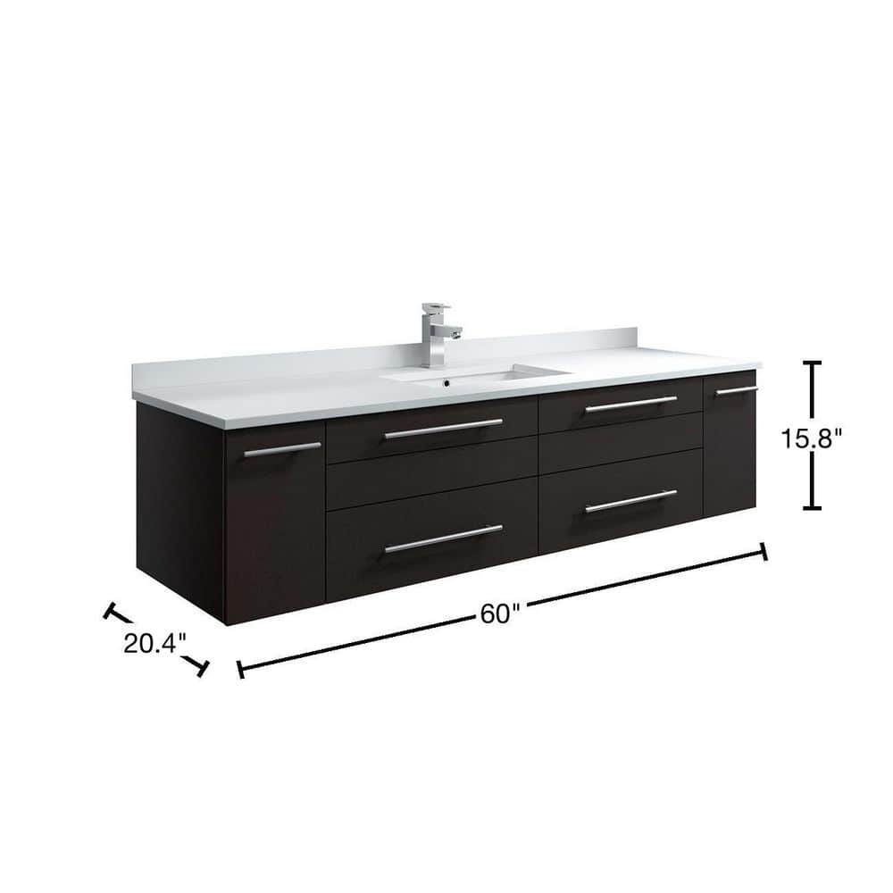 Espresso 60'' Wall-Mount Vanity with Quartz Top and Ceramic Sink