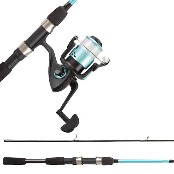 Trademark Games Turquoise 6' Fiberglass Fishing Rod & Reel Combo - Portable  2-Piece Pole with 2000 Aluminum Spi…